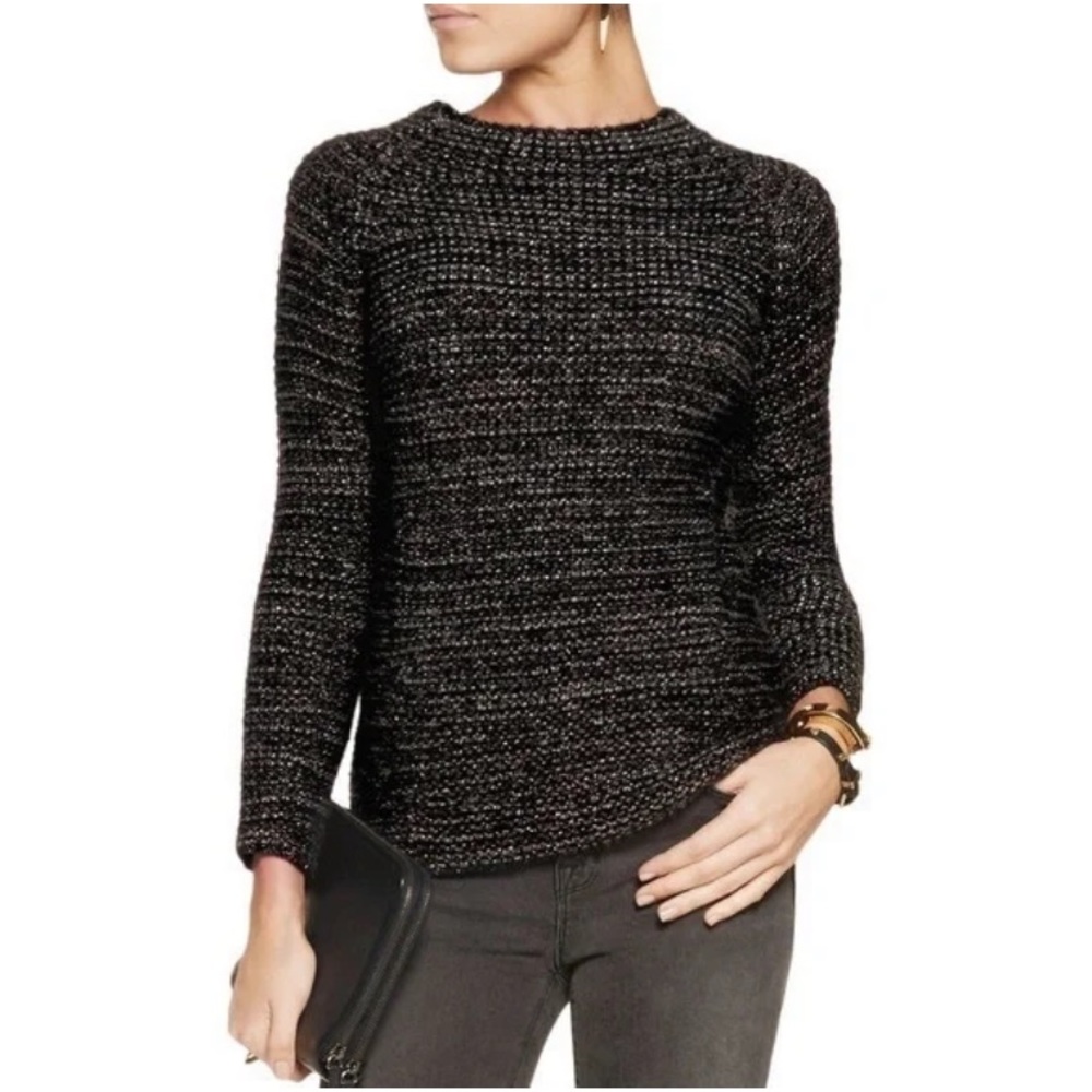 MAJE METALLIC KNIT WOOL ALPACA CREW NECK SWEATER BLACK & METALLIC WOMENS 1 (S)
